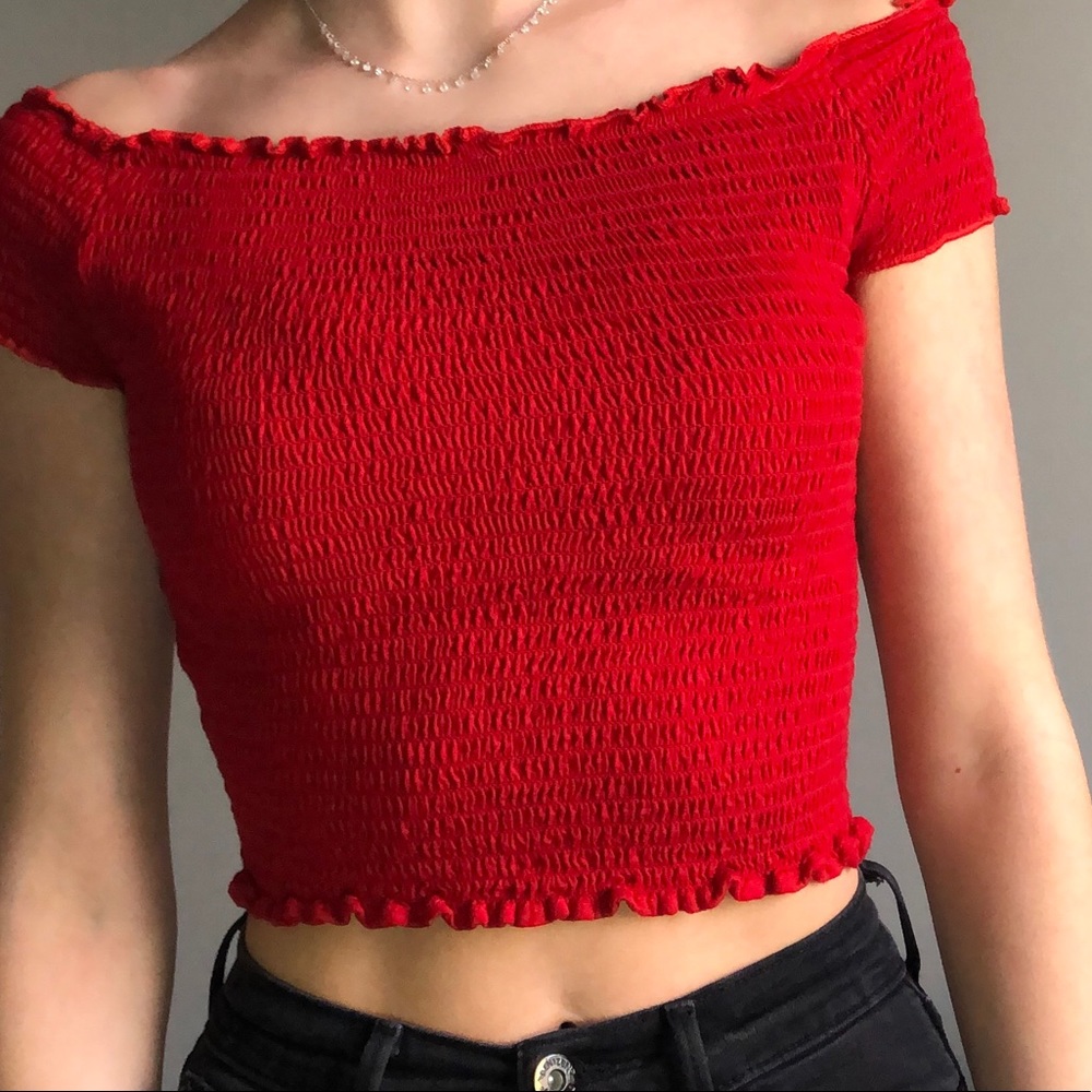 red off the shoulder brandy melville top